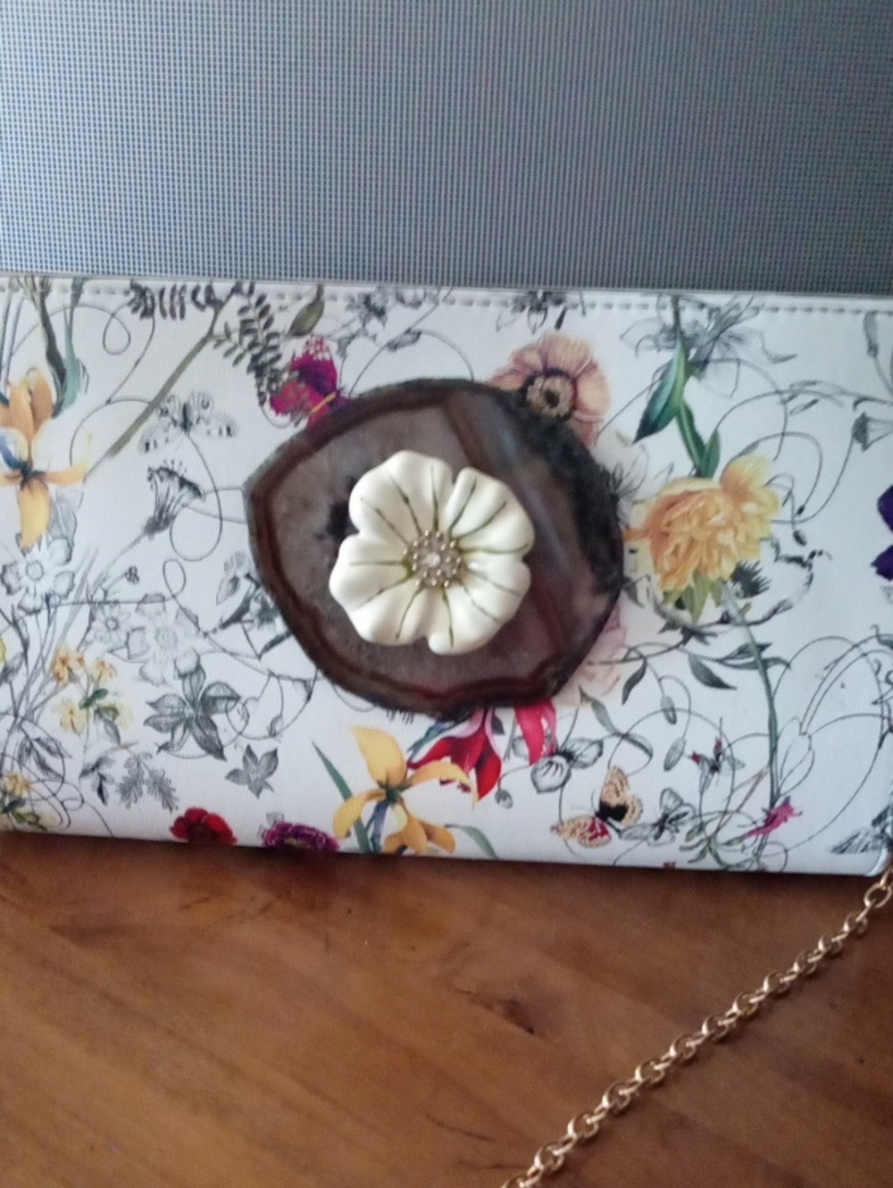Lynn Rosencrantz Floral Agate Clutch/Crossbody Bag